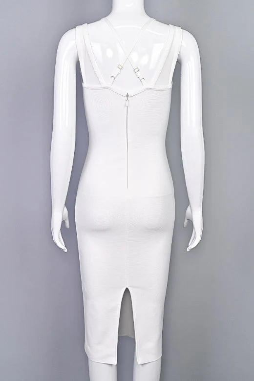 Lucy Bandage Midi Dress - White Pearl - Image 8
