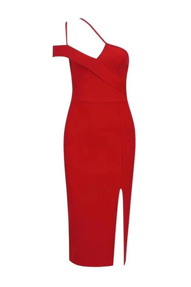 Luna Bodycon Midi Dress - Lipstick Red - Image 2