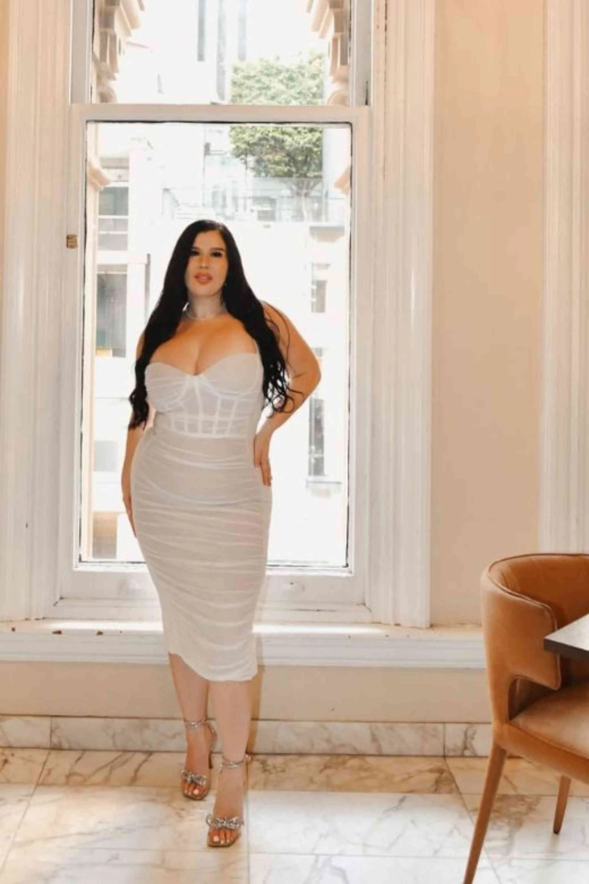Marilyn Bodycon Wrap Midi Dress - White Pearl - Image 7