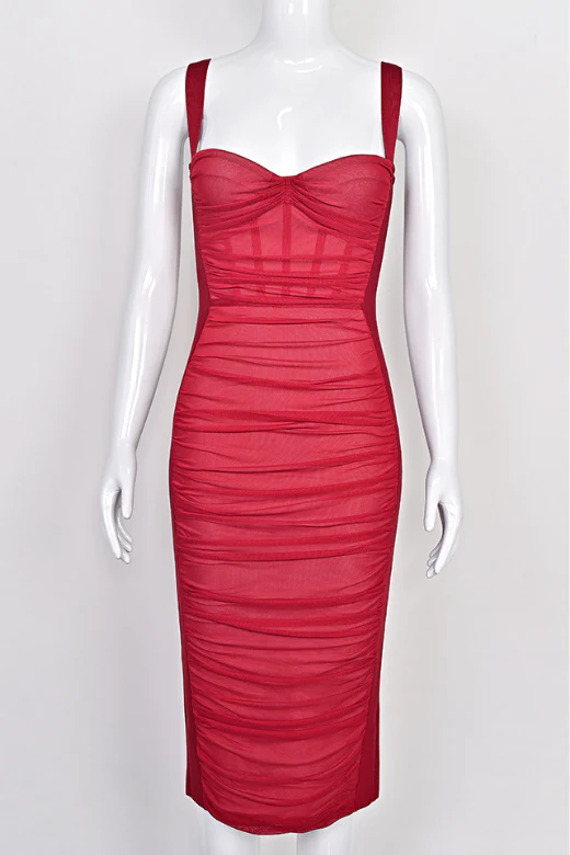 Marilyn Bodycon Wrap Midi Dress - Red Wine - Image 7