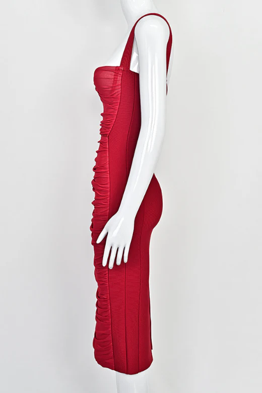 Marilyn Bodycon Wrap Midi Dress - Red Wine - Image 9