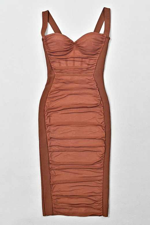 Marilyn Bodycon Wrap Midi Dress - Rustic Brown - Image 7
