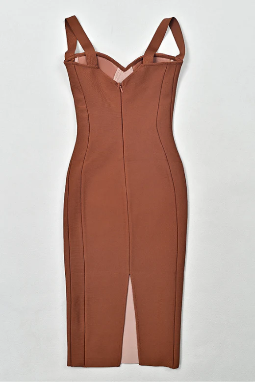 Marilyn Bodycon Wrap Midi Dress - Rustic Brown - Image 8