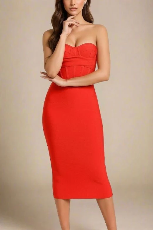 Miles Bodycon Midi Dress - Lipstick Red - Image 5