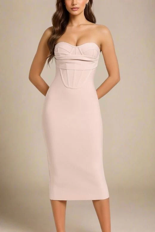Miles Bodycon Midi Dress - Nude - Image 5
