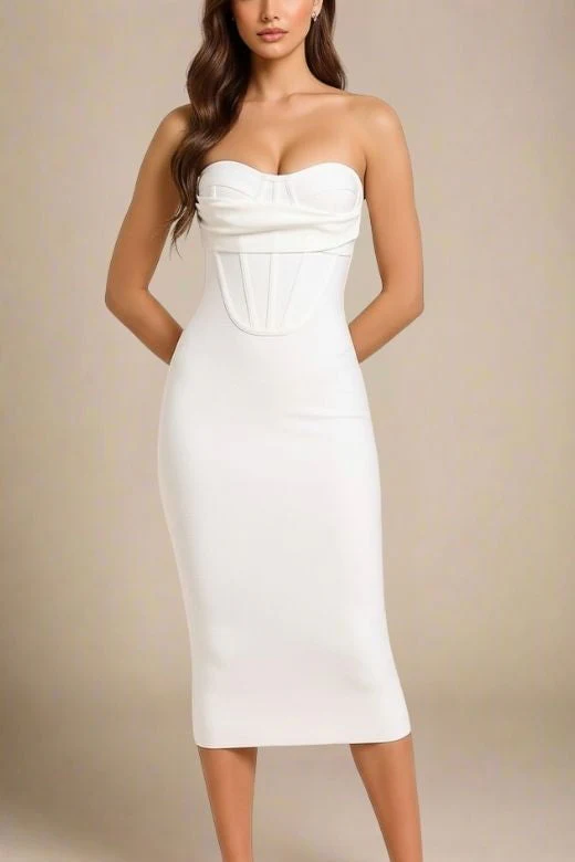 Miles Bodycon Midi Dress - Pearl White - Image 5