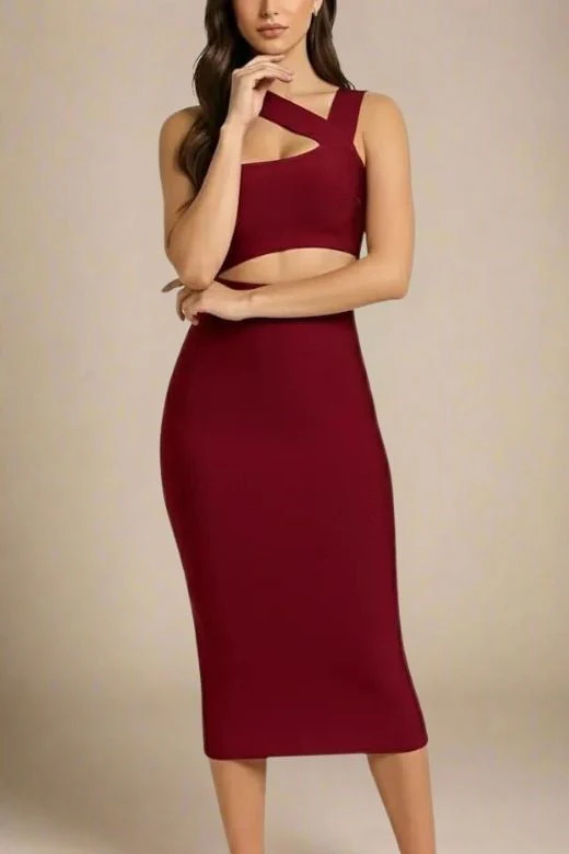 Molly Bandage Midi Dress - Red Wine - Image 4