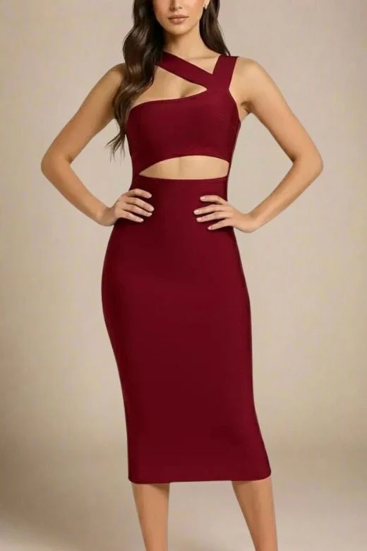 Molly Bandage Midi Dress - Red Wine - Image 5