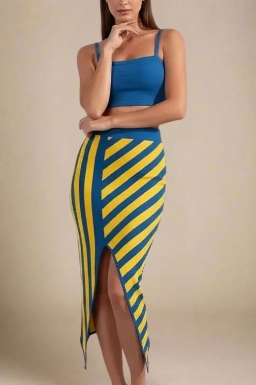 Nadia Bandage Crop Top and Midi Skirt Set - Royal Blue - Image 5