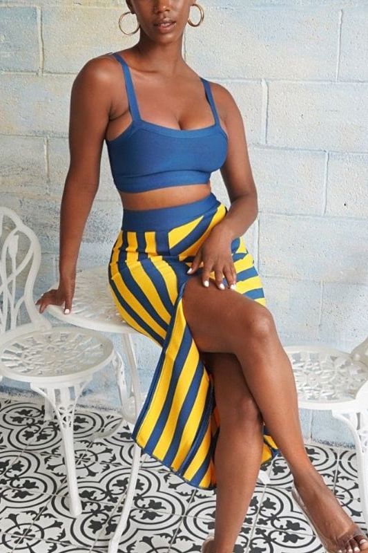 Nadia Bandage Crop Top and Midi Skirt Set - Royal Blue - Image 6
