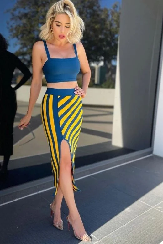Nadia Bandage Crop Top and Midi Skirt Set - Royal Blue - Image 7