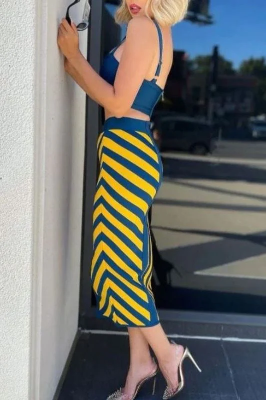 Nadia Bandage Crop Top and Midi Skirt Set - Royal Blue - Image 8