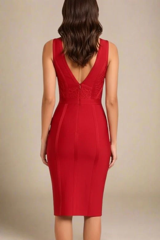 Noa V Neck Bodycon Dress - Red Wine - Image 3