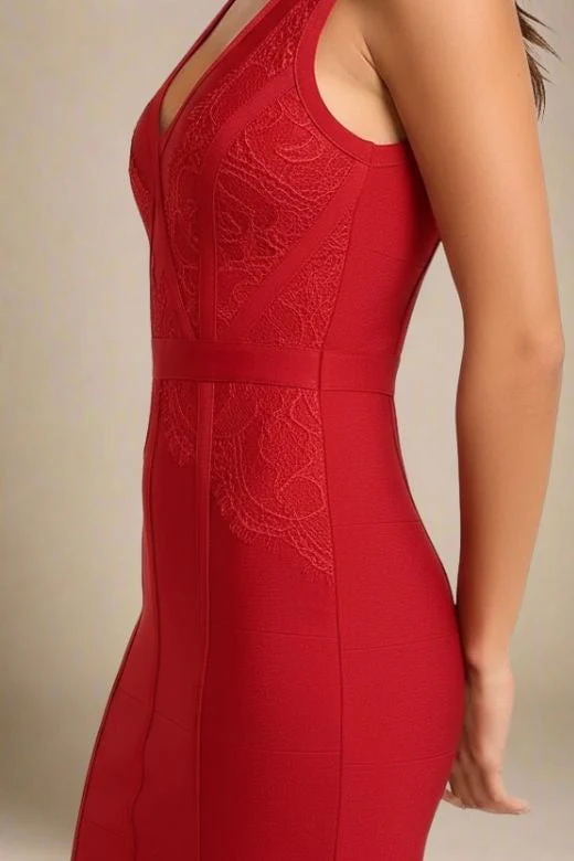 Noa V Neck Bodycon Dress - Red Wine - Image 5