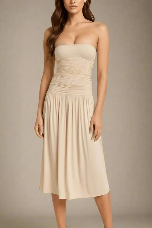 North Bodycon Wrap Midi Dress - Beige (Sale)