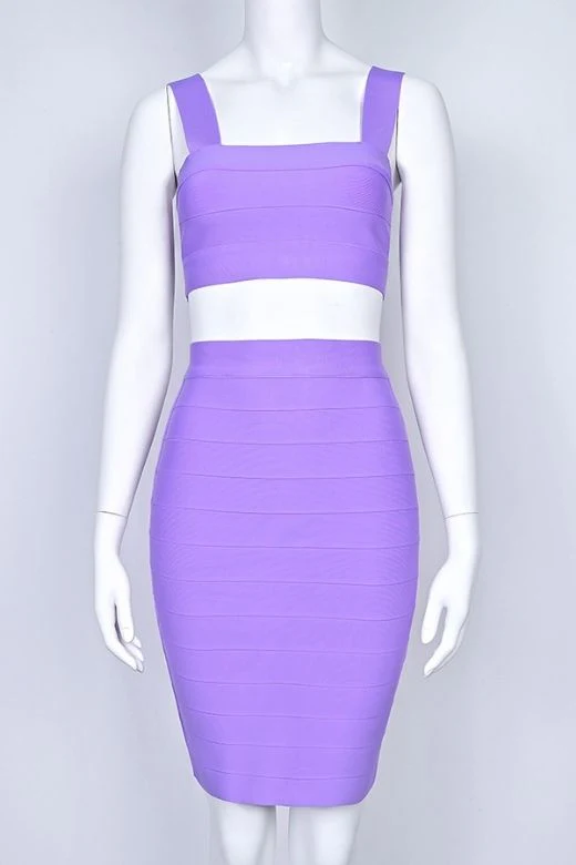 Ophelia Bandage Crop Top and Skirt Set - Violet - Image 5