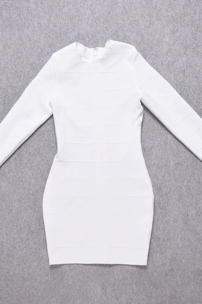 Pamela Long Sleeve Bandage Mini Dress - White Pearl - Image 6