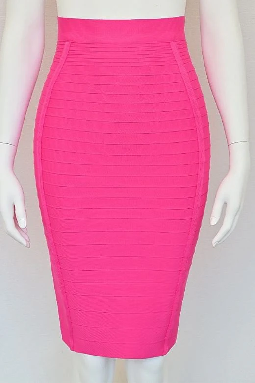 Pencil Bandage Knitted Knee Length Skirt - Hot Pink - Image 5