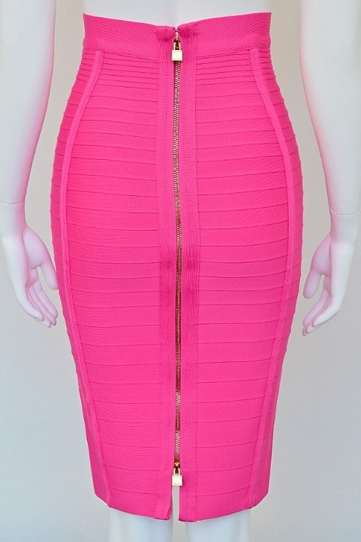 Pencil Bandage Knitted Knee Length Skirt - Hot Pink - Image 6