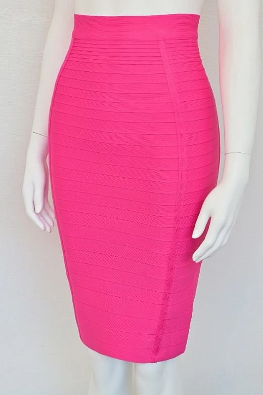 Pencil Bandage Knitted Knee Length Skirt - Hot Pink - Image 7