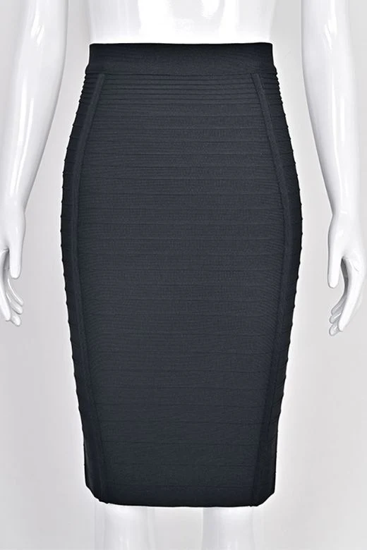 Pencil Bandage Knitted Knee Length Skirt - Red Wine - Image 6