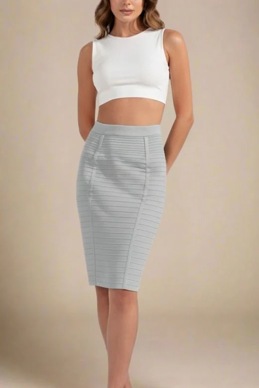 Pencil Bandage Knitted Knee Length Skirt - Steel Grey