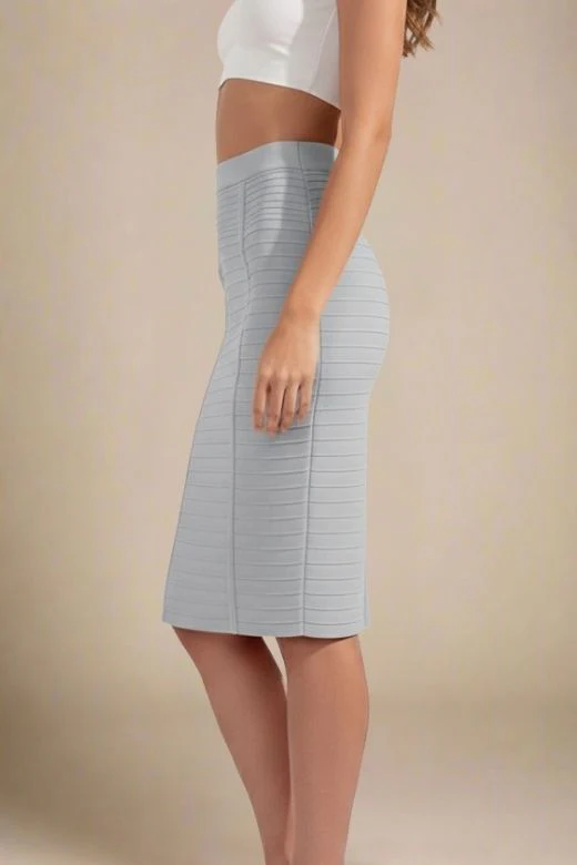 Pencil Bandage Knitted Knee Length Skirt - Steel Grey - Image 2