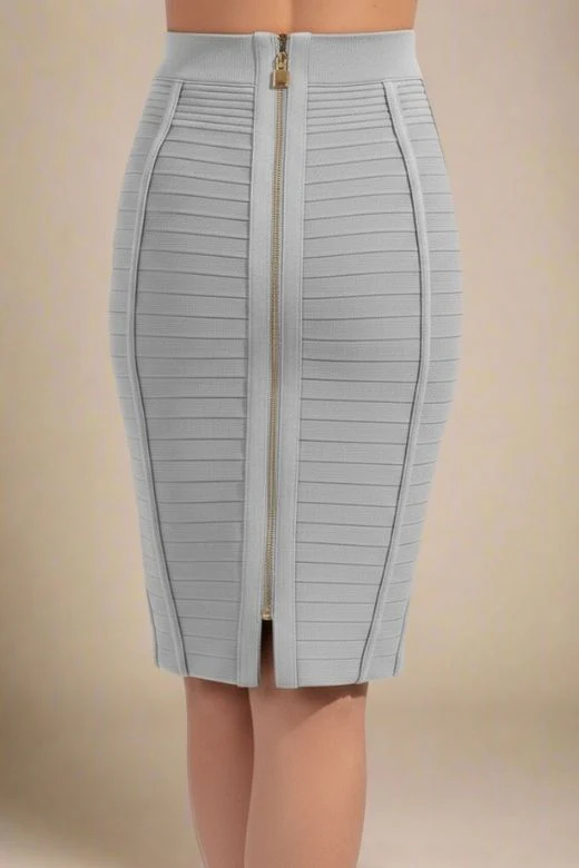Pencil Bandage Knitted Knee Length Skirt - Steel Grey - Image 5