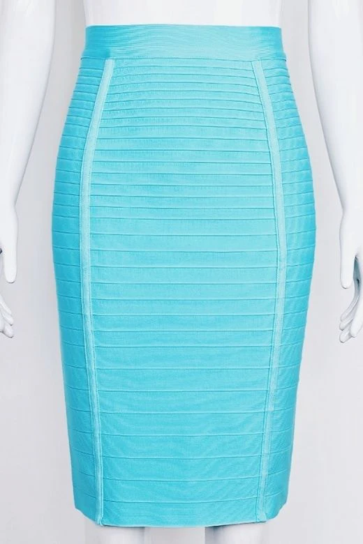 Pencil High Waist Bandage Knee Length Knitted Skirt - Turquoise Blue - Image 5