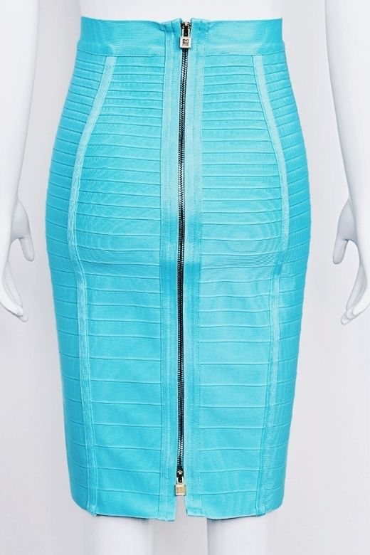 Pencil High Waist Bandage Knee Length Knitted Skirt - Turquoise Blue - Image 6
