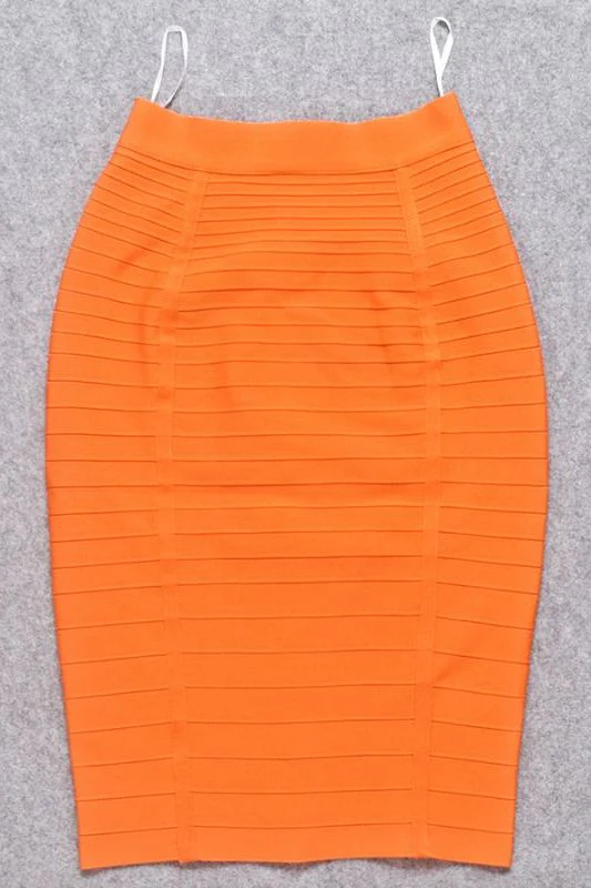 Pencil Bandage Knitted Knee Length Skirt - Apricot Orange - Image 5