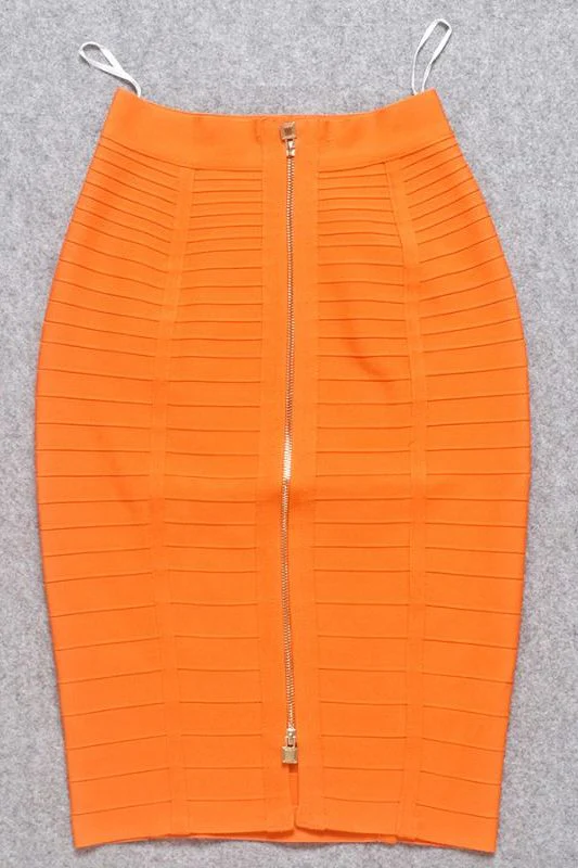 Pencil Bandage Knitted Knee Length Skirt - Apricot Orange - Image 6