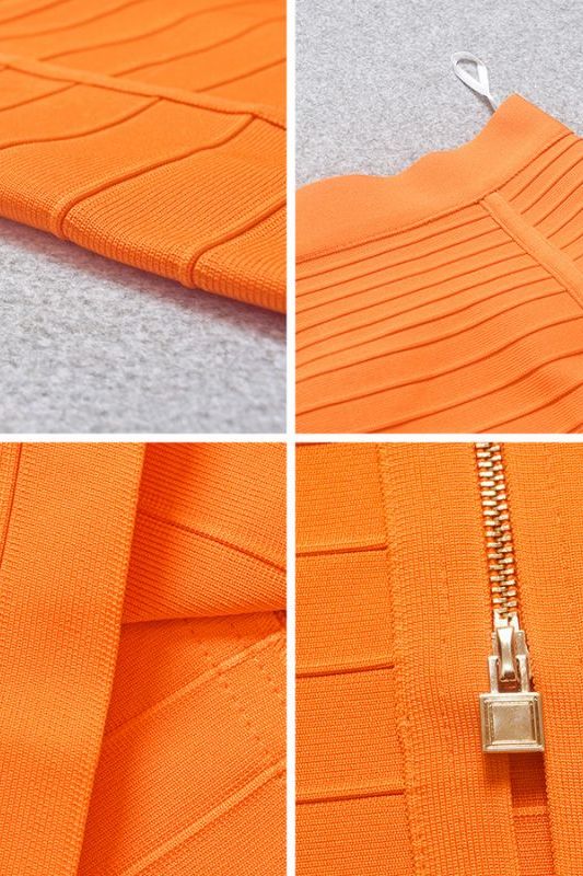 Pencil Bandage Knitted Knee Length Skirt - Apricot Orange - Image 7