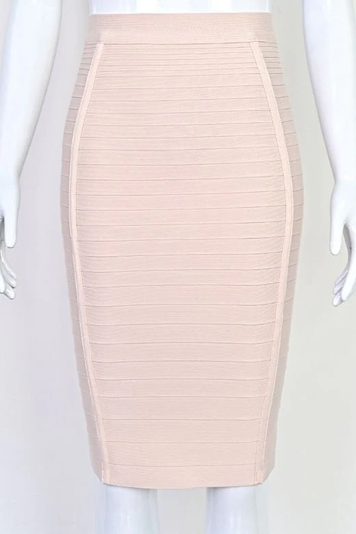 Pencil Bandage Knitted Knee Length Skirt - Cream - Image 5