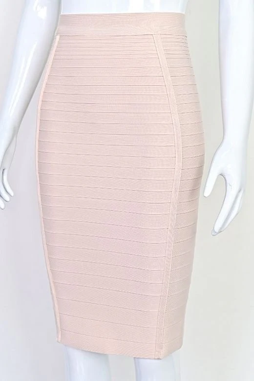 Pencil Bandage Knitted Knee Length Skirt - Cream - Image 7