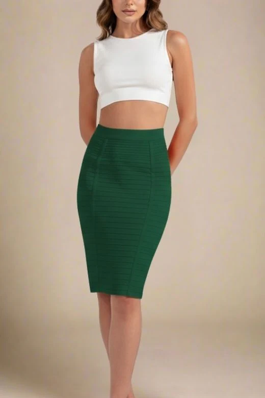 Pencil Bandage Knitted Knee Length Skirt - Emerald Green