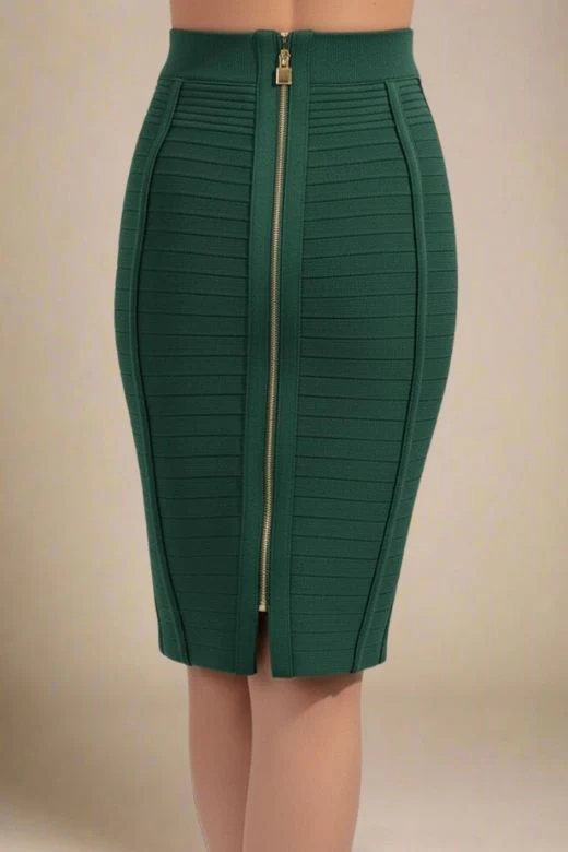 Pencil Bandage Knitted Knee Length Skirt - Emerald Green - Image 5