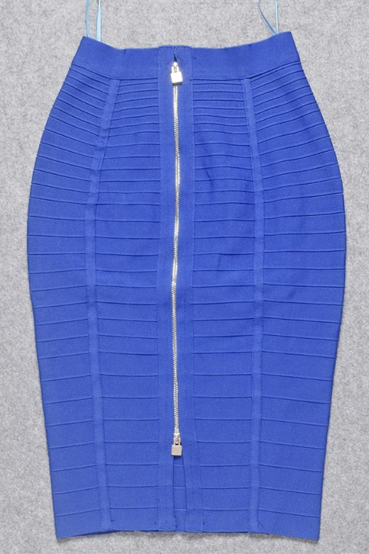 Pencil Bandage Knitted Knee Length Skirt - Navy Blue - Image 6
