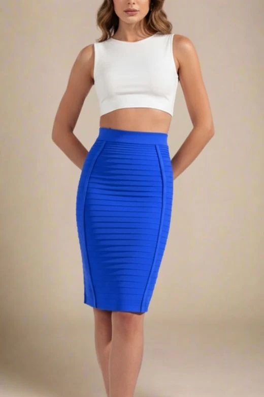 Pencil Bandage Knitted Knee Length Skirt - Royal Blue - Image 4