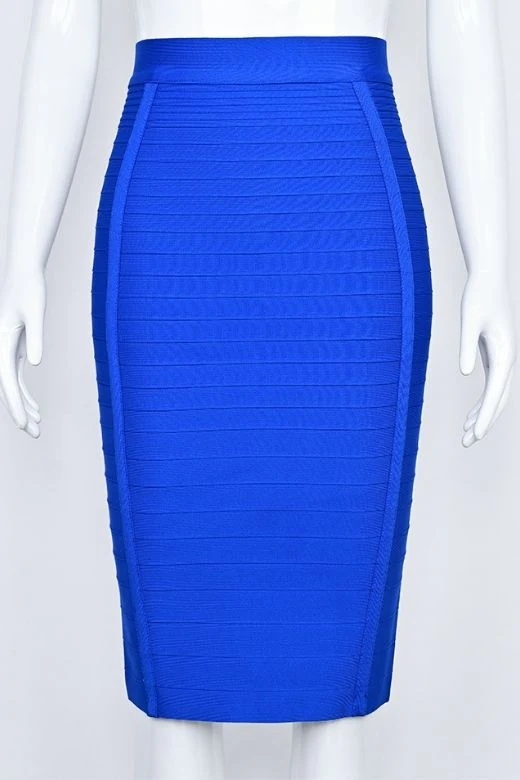 Pencil Bandage Knitted Knee Length Skirt - Royal Blue - Image 5