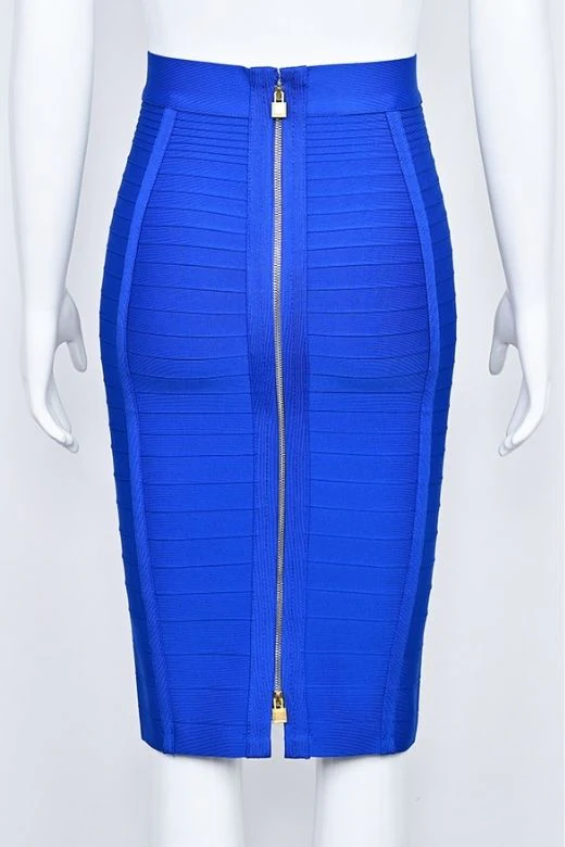 Pencil Bandage Knitted Knee Length Skirt - Royal Blue - Image 6