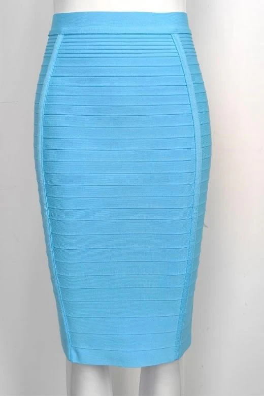 Pencil Bandage Knitted Knee Length Skirt - Sky Blue - Image 5