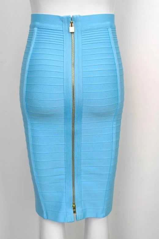 Pencil Bandage Knitted Knee Length Skirt - Sky Blue - Image 6