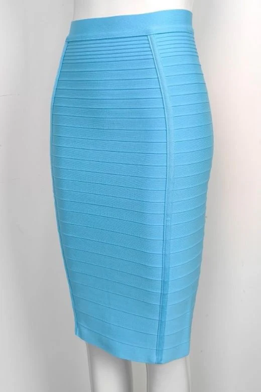Pencil Bandage Knitted Knee Length Skirt - Sky Blue - Image 7