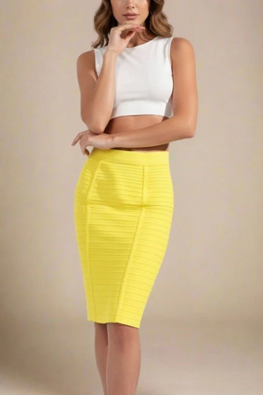 Pencil Bandage Knitted Knee Length Skirt - Sun Yellow
