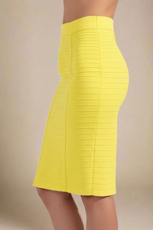 Pencil Bandage Knitted Knee Length Skirt - Sun Yellow - Image 2