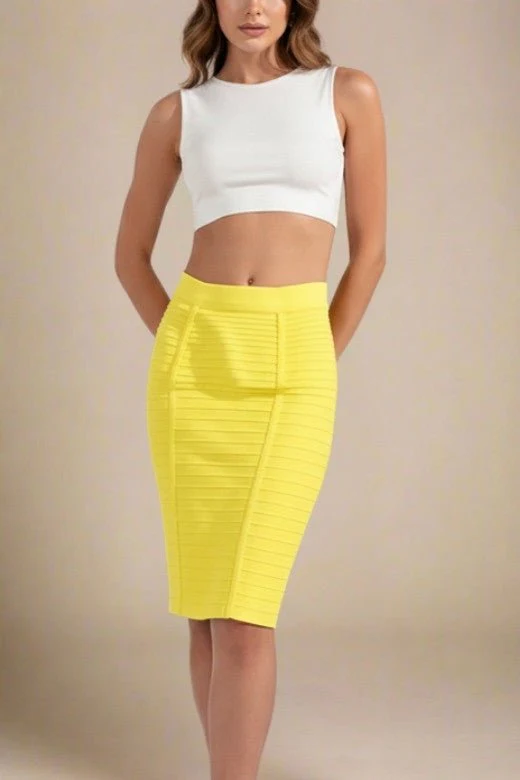 Pencil Bandage Knitted Knee Length Skirt - Sun Yellow - Image 4