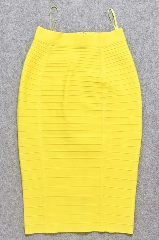 Pencil Bandage Knitted Knee Length Skirt - Sun Yellow - Image 5