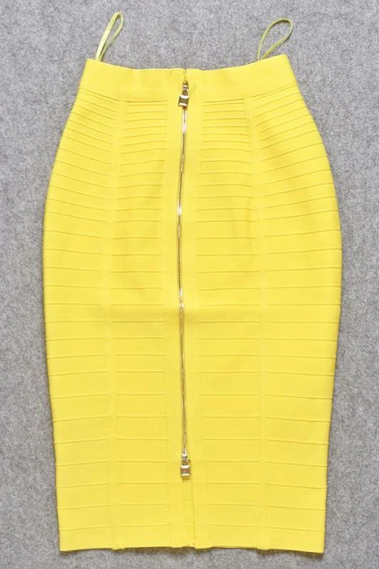 Pencil Bandage Knitted Knee Length Skirt - Sun Yellow - Image 6