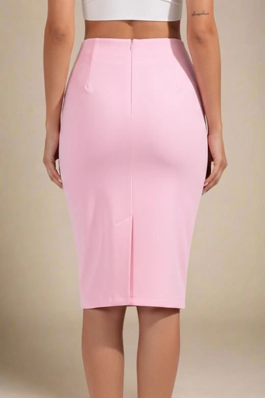 Pencil High Waist Bandage Knee Length Skirt - Blush Pink - Image 3
